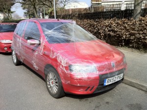car prank - plastic wrap